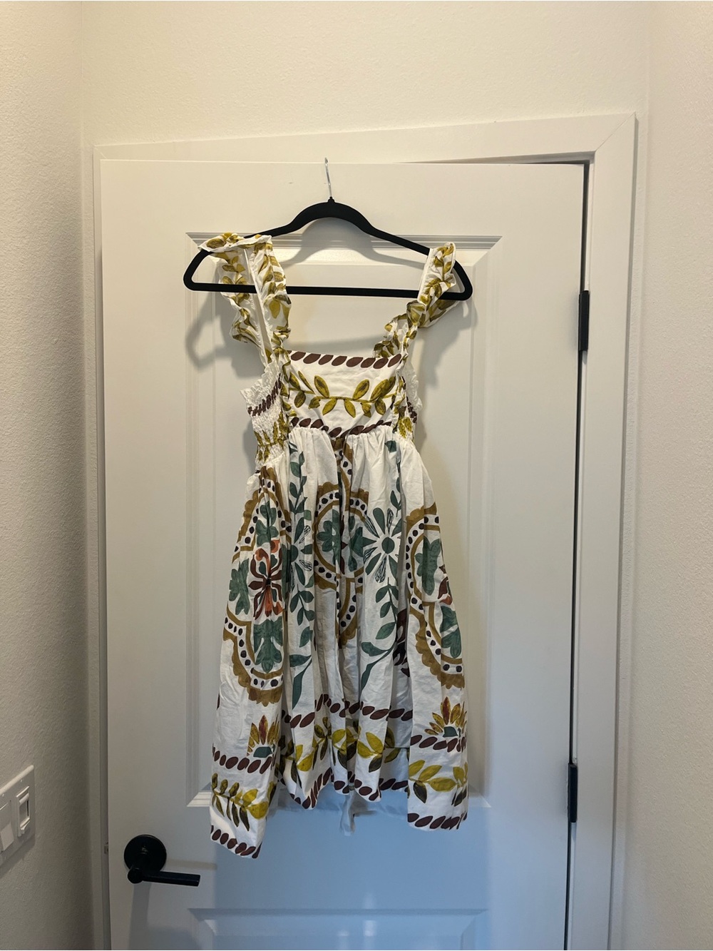 Anthropologie White Sundress with Green and Yellow Floral Motif - Picture 4 of 5